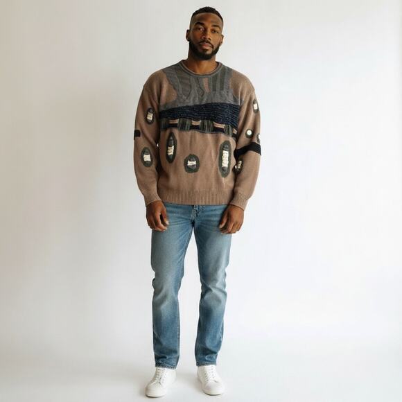 VINTAGE ABSTRACT PATTERN KNITTED PULLOVER SWEATER COOGIE STYLE A.DINER MEN SZ XL - Picture 5 of 14